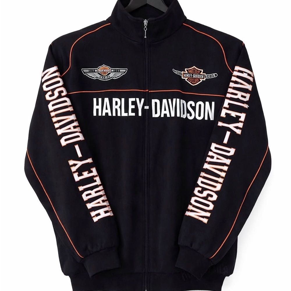 Harley-Davidson Black Bomber Jacket with Orange Accents